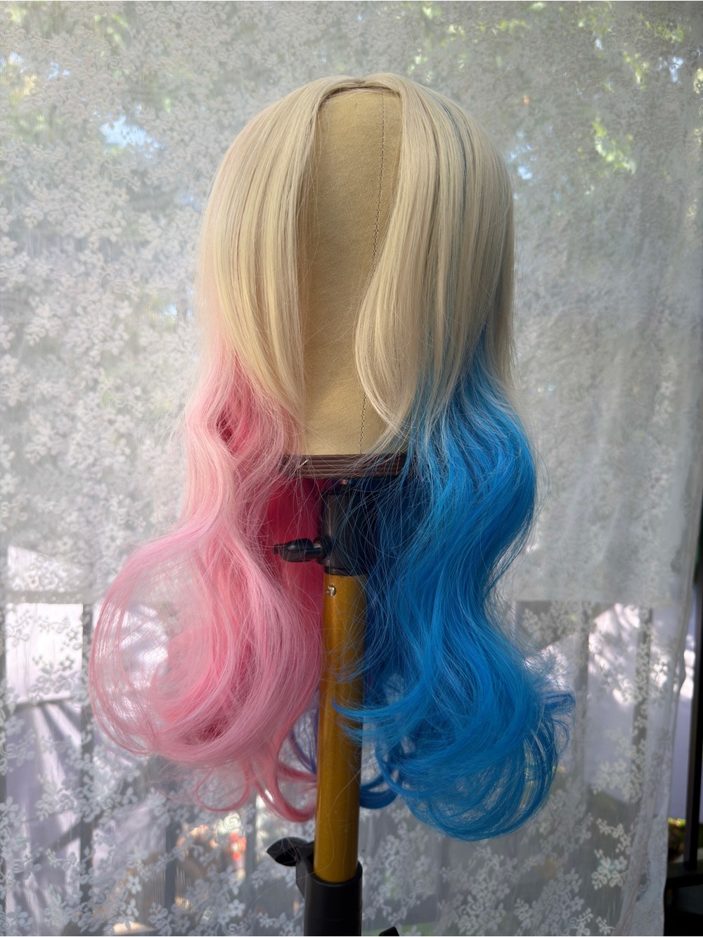 Harley Quinn Cosplay Wig Blonde Pink Blue Wavy
